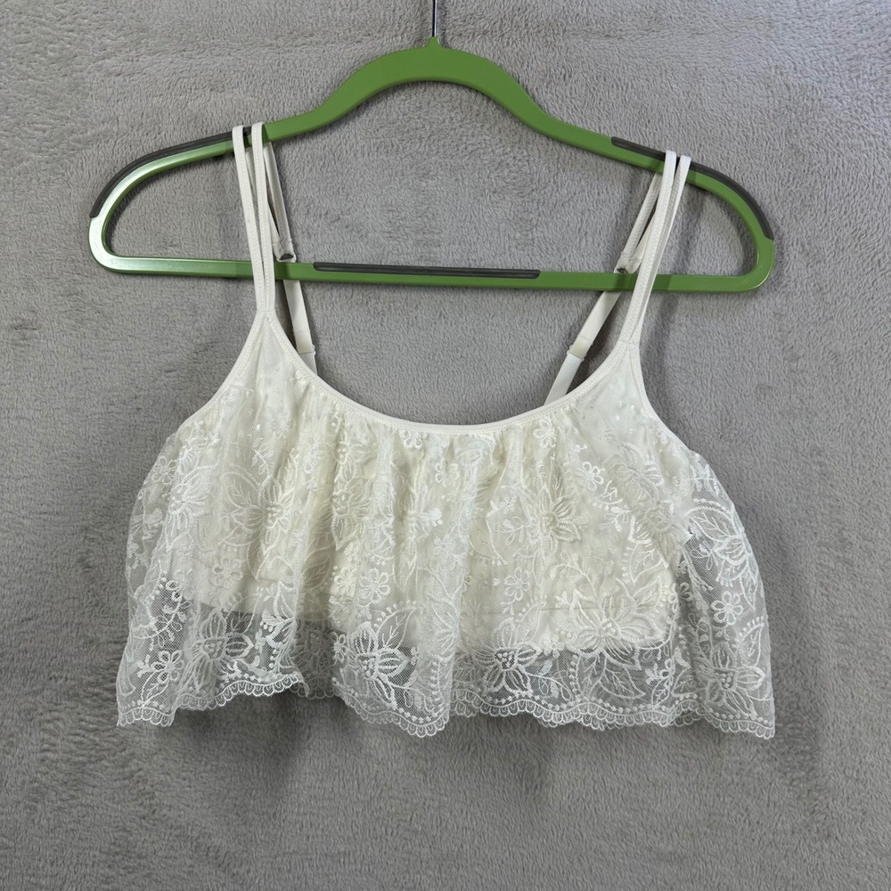 Aerie Lace Ruffle Bralette Women L Cream Floral Boho Layering 2041-125
